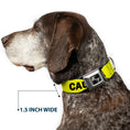 Load image into Gallery viewer, Dog Bone Black/Silver Seatbelt Buckle Collar - Pet Quote CAUTION I BITE/Dog Growl Yellow/Black