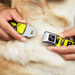 Dog Bone Black/Silver Seatbelt Buckle Collar - Pet Quote CAUTION I BITE/Dog Growl Yellow/Black