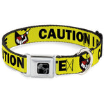 Dog Bone Black/Silver Seatbelt Buckle Collar - Pet Quote CAUTION I BITE/Dog Growl Yellow/Black