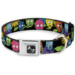 Dog Bone Seatbelt Buckle Collar - Skulls & Flowers Black/Multi Color
