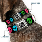 Dog Bone Seatbelt Buckle Collar - Skulls Black/Multi Color