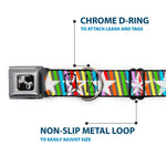 Dog Bone Seatbelt Buckle Collar - Stars w/Lines Gray/Multi Color/White