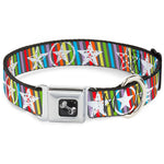 Dog Bone Seatbelt Buckle Collar - Stars w/Lines Gray/Multi Color/White