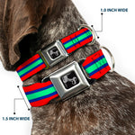 Dog Bone Seatbelt Buckle Collar - Stripes Red/Blue/Green