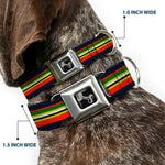 Dog Bone Seatbelt Buckle Collar - Stripes Navy/Red/Yellow/Black/White/Green