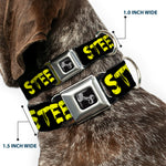 Dog Bone Seatbelt Buckle Collar - STEEZ Brushed Black/Yellow