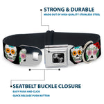 Dog Bone Seatbelt Buckle Collar - Sugar Skull Outline Black/Multi Color
