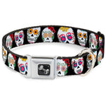 Dog Bone Seatbelt Buckle Collar - Sugar Skull Outline Black/Multi Color