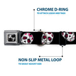 Dog Bone Seatbelt Buckle Collar - Sugar Skulls Scattered Black/White/Fuchsia