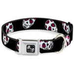 Dog Bone Seatbelt Buckle Collar - Sugar Skulls Scattered Black/White/Fuchsia