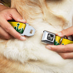Dog Bone Seatbelt Buckle Collar - Seattle Skyline Yellow/Emerald Green