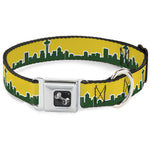 Dog Bone Seatbelt Buckle Collar - Seattle Skyline Yellow/Emerald Green