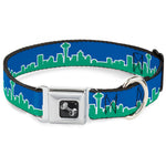 Dog Bone Seatbelt Buckle Collar - Seattle Skyline Blue/Green