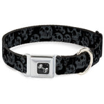 Dog Bone Seatbelt Buckle Collar - Skulls Stacked Weathered Black/Gray