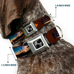 Dog Bone Seatbelt Buckle Collar - Surfboard Cali Scenes/US Flag Brown