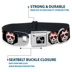 Dog Bone Seatbelt Buckle Collar - Sugar Skulls Black/White/Red