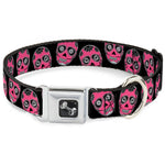 Dog Bone Seatbelt Buckle Collar - Sugar Skulls Black/White/Fuchsia