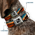 Load image into Gallery viewer, Dog Bone Seatbelt Buckle Collar - Surfboard Cali Scenes/US Flag Stacked Brown