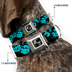 Dog Bone Seatbelt Buckle Collar - Skulls Stacked Weathered Black/Teal