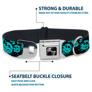 Dog Bone Seatbelt Buckle Collar - Skulls Stacked Weathered Black/Teal
