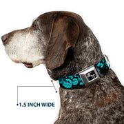 Dog Bone Seatbelt Buckle Collar - Skulls Stacked Weathered Black/Teal