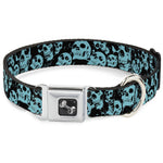 Dog Bone Seatbelt Buckle Collar - Skulls Stacked Weathered Black/Teal