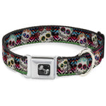 Dog Bone Seatbelt Buckle Collar - Sugar Skulls Zarape Multi Color
