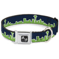 Load image into Gallery viewer, Dog Bone Seatbelt Buckle Collar - Seattle Skyline Navy/Lime Green