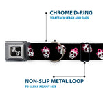 Dog Bone Seatbelt Buckle Collar - Staggered Sugar Skulls Black/Pink/White