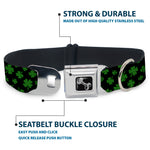 Dog Bone Seatbelt Buckle Collar - St. Pat's Clovers Scattered Black/Green