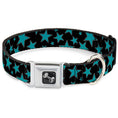 Load image into Gallery viewer, Dog Bone Seatbelt Buckle Collar - Stars/Multi Stars Black/Turquoise