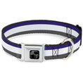 Load image into Gallery viewer, Dog Bone Black/Silver Seatbelt Buckle Collar - Stripes Purple/White/Gray