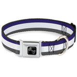 Dog Bone Black/Silver Seatbelt Buckle Collar - Stripes Purple/White/Gray