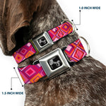 Dog Bone Seatbelt Buckle Collar - Skewed Squares Stacked Purple/Orange/Pinks