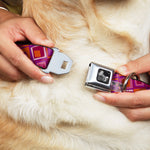 Dog Bone Seatbelt Buckle Collar - Skewed Squares Stacked Purple/Orange/Pinks