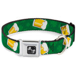 Dog Bone Seatbelt Buckle Collar - St. Pat's Clovers/Beer Mugs Greens