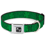 Dog Bone Seatbelt Buckle Collar - St. Pat's Clovers Scattered2 Outline/Solid Greens