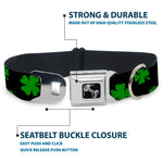 Dog Bone Seatbelt Buckle Collar - St. Pat's Clovers Scattered2 Black/Green