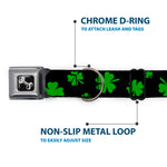 Dog Bone Seatbelt Buckle Collar - St. Pat's Clovers Scattered2 Black/Green