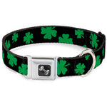 Dog Bone Seatbelt Buckle Collar - St. Pat's Clovers Scattered2 Black/Green