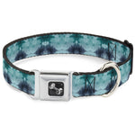 Dog Bone Seatbelt Buckle Collar - Tie Dye Reflection Turquoise Blues