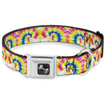 Dog Bone Seatbelt Buckle Collar - Tie Dye Swirl Multi Color/White