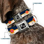 Dog Bone Black/Silver Seatbelt Buckle Collar - Tulsa Oklahoma City Flag Navy Blue/Gold/Red/Beige