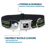 Dog Bone Black/Silver Seatbelt Buckle Collar - Thin Green Line Flag Weathered Black/Gray/Green