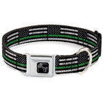 Dog Bone Black/Silver Seatbelt Buckle Collar - Thin Green Line Flag Weathered Black/Gray/Green