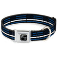 Load image into Gallery viewer, Dog Bone Black/Silver Seatbelt Buckle Collar - Thin White Line Flag Weathered Black/Blue/White