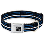 Dog Bone Black/Silver Seatbelt Buckle Collar - Thin White Line Flag Weathered Black/Blue/White