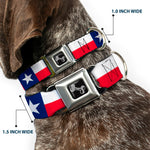 Dog Bone Black/Silver Seatbelt Buckle Collar - Texas Flag Continuous Repeat