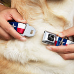 Dog Bone Black/Silver Seatbelt Buckle Collar - Texas Flag Continuous Repeat