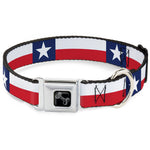 Dog Bone Black/Silver Seatbelt Buckle Collar - Texas Flag Continuous Repeat